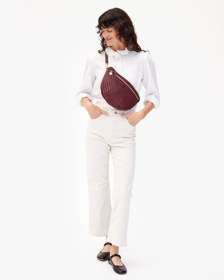 Clare V Grande Fanny Bag in Cassis Woven Zig Zag available at Barbara Katz