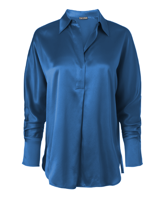 Diomi Half Button Isla Blouse in Blue Opal available at Barbara Katz