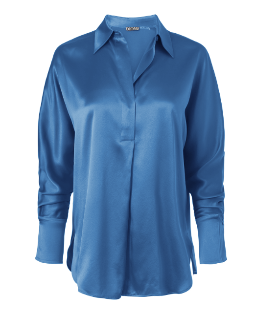Diomi Half Button Isla Blouse in Cyan Deep Water available at Barbara Katz