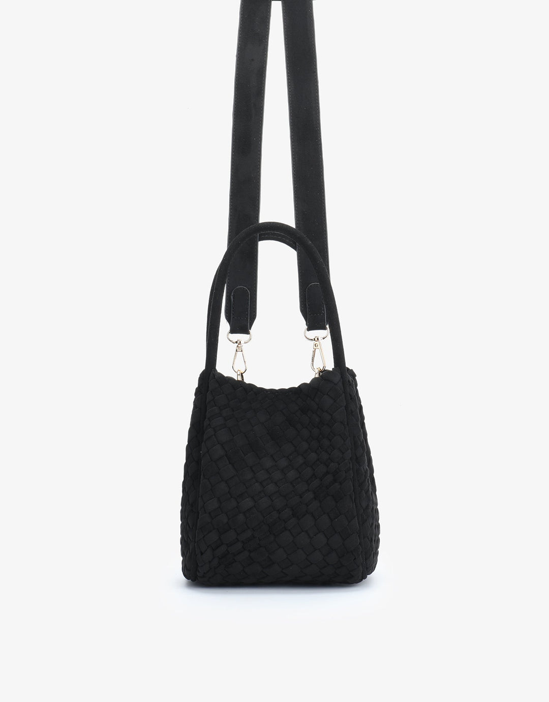 Remi/Reid Hollace Faux Suede Mini Woven Tote Bag in Black available at Barbara Katz