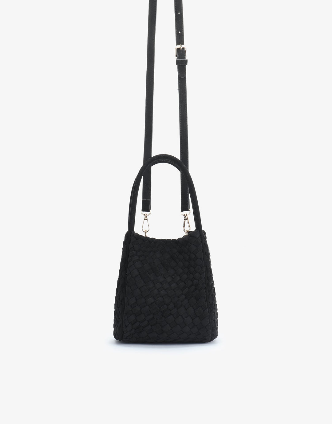 Remi/Reid Hollace Faux Suede Mini Woven Tote Bag in Black available at Barbara Katz