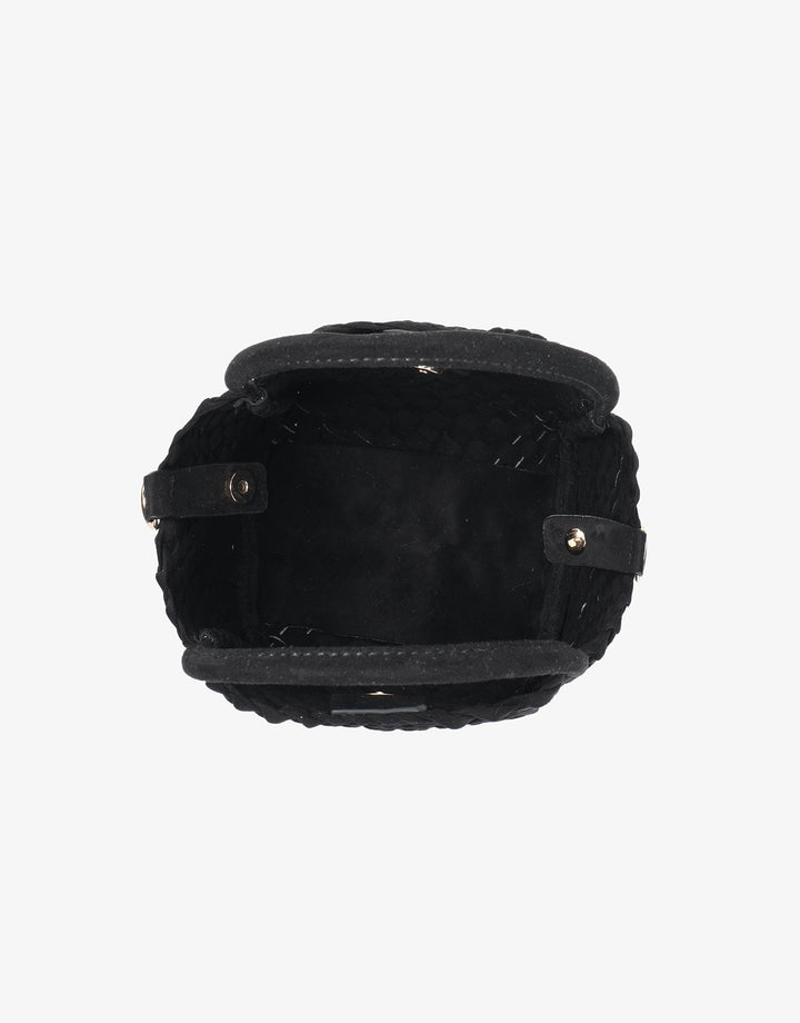 Remi/Reid Hollace Faux Suede Mini Woven Tote Bag in Black available at Barbara Katz