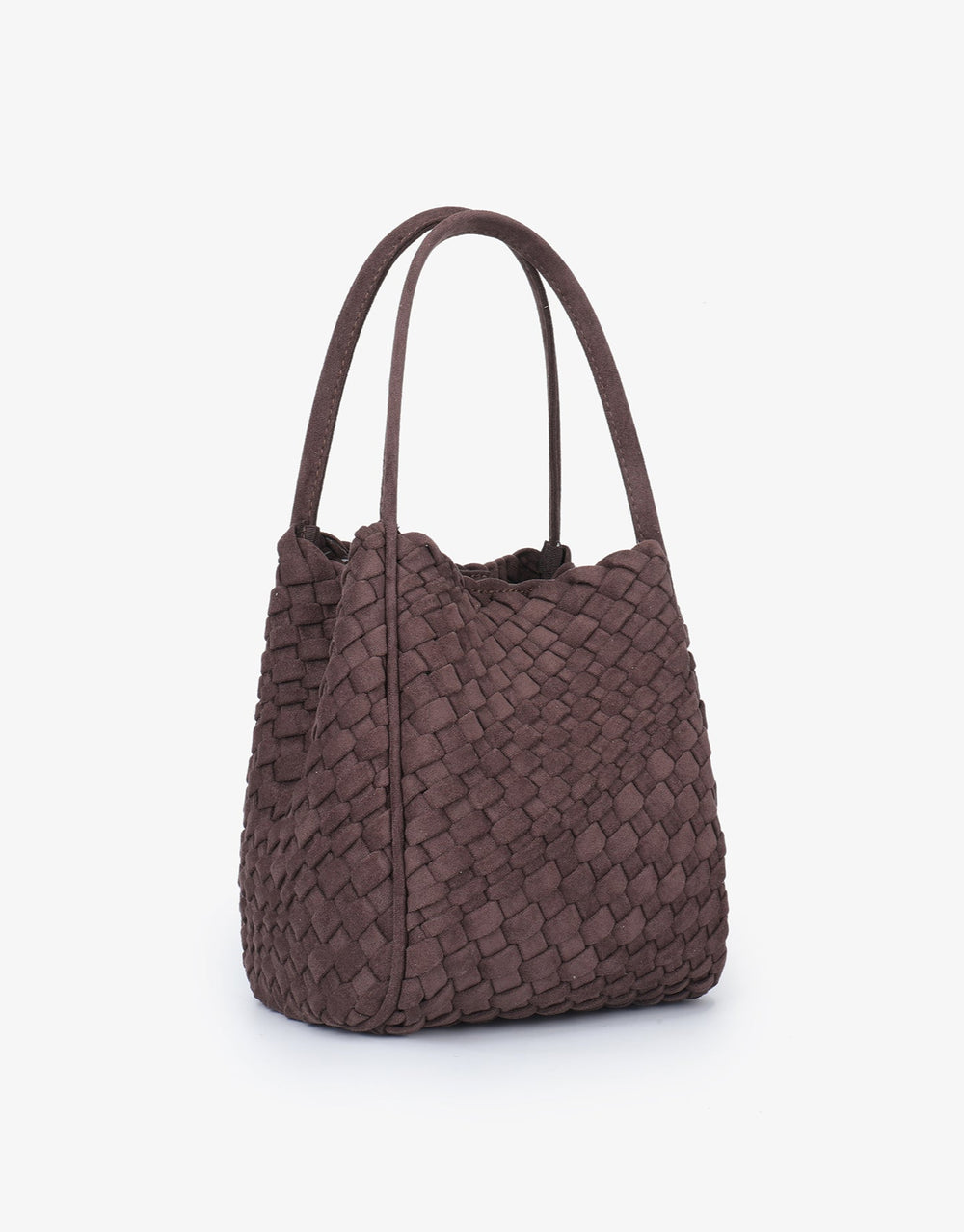 Remi/Reid Hollace Faux Suede Mini Woven Tote Bag in Espresso available at Barbara Katz
