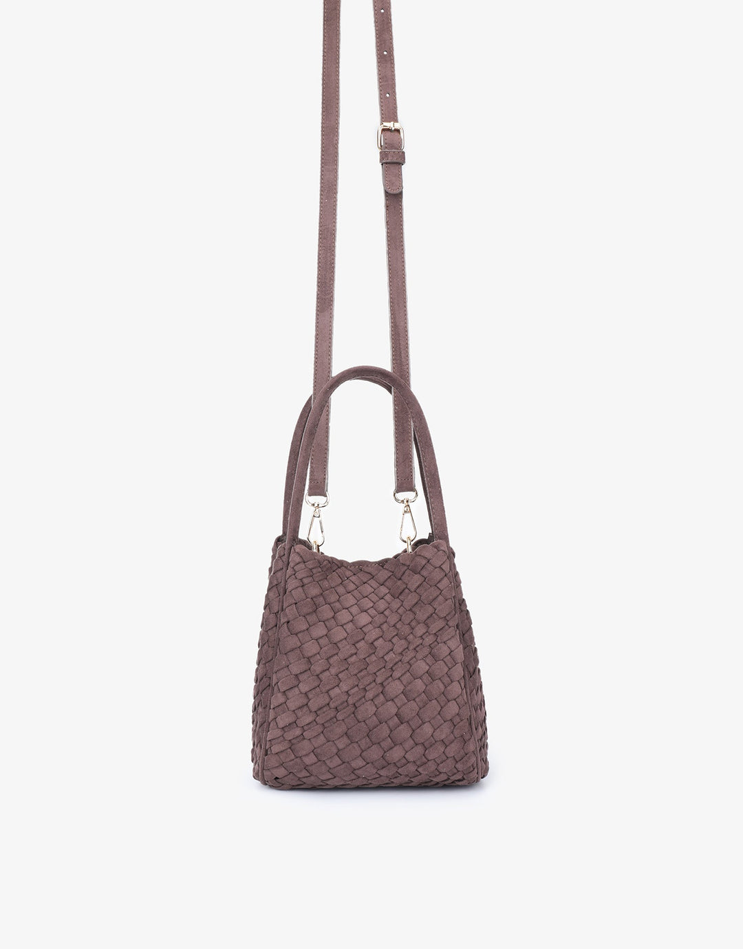 Remi/Reid Hollace Faux Suede Mini Woven Tote Bag in Espresso available at Barbara Katz