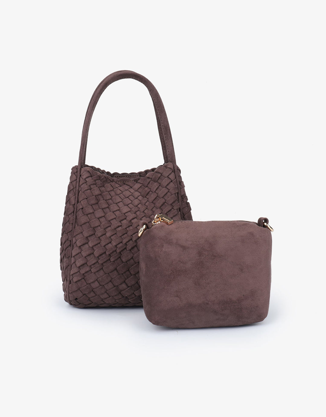 Remi/Reid Hollace Faux Suede Mini Woven Tote Bag in Espresso available at Barbara Katz