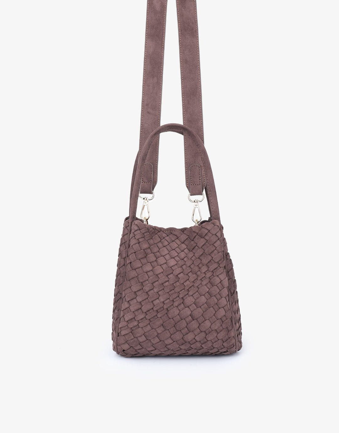 Remi/Reid Hollace Faux Suede Mini Woven Tote Bag in Espresso available at Barbara Katz