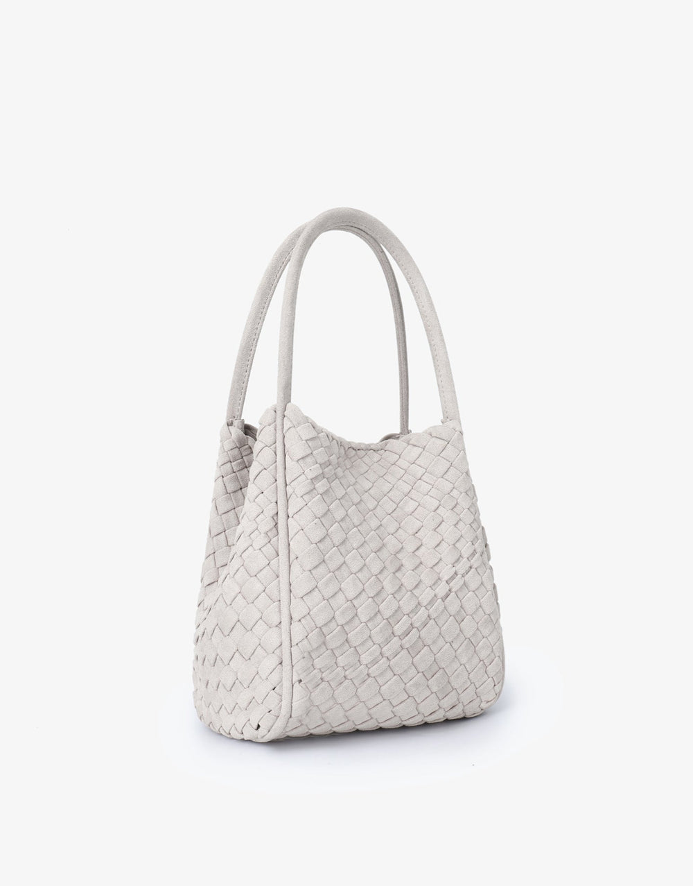 Remi/Reid Hollace Faux Suede Mini Woven Tote Bag in Cream available at Barbara Katz