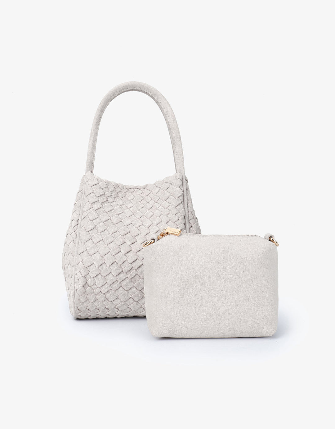 Remi/Reid Hollace Faux Suede Mini Woven Tote Bag in Cream available at Barbara Katz