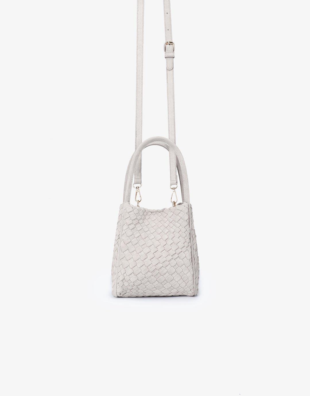 Remi/Reid Hollace Faux Suede Mini Woven Tote Bag in Cream available at Barbara Katz