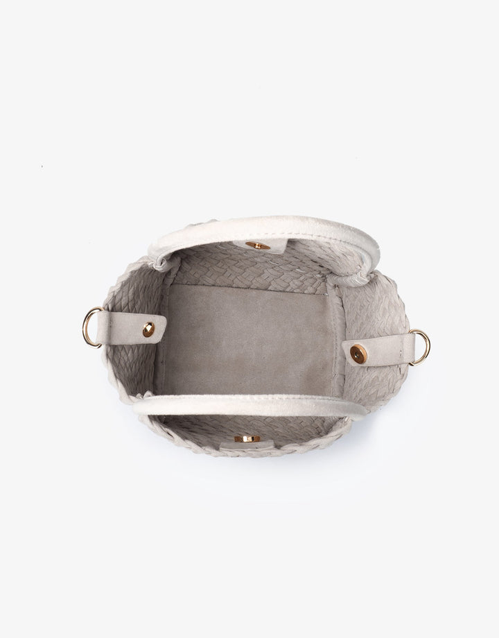 Remi/Reid Hollace Faux Suede Mini Woven Tote Bag in Cream available at Barbara Katz