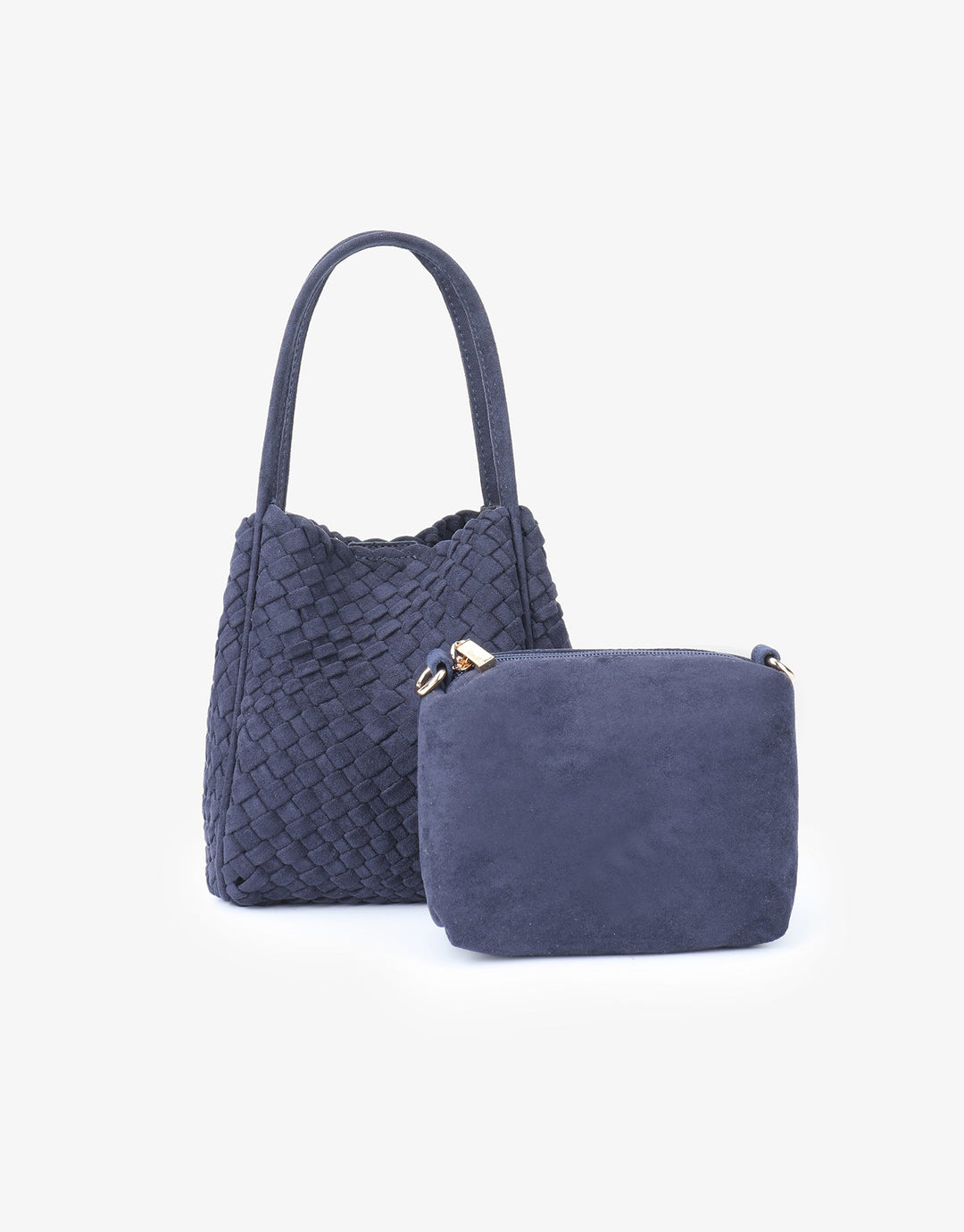 Remi/Reid Hollace Faux Suede Mini Woven Tote Bag in Navy available at Barbara Katz