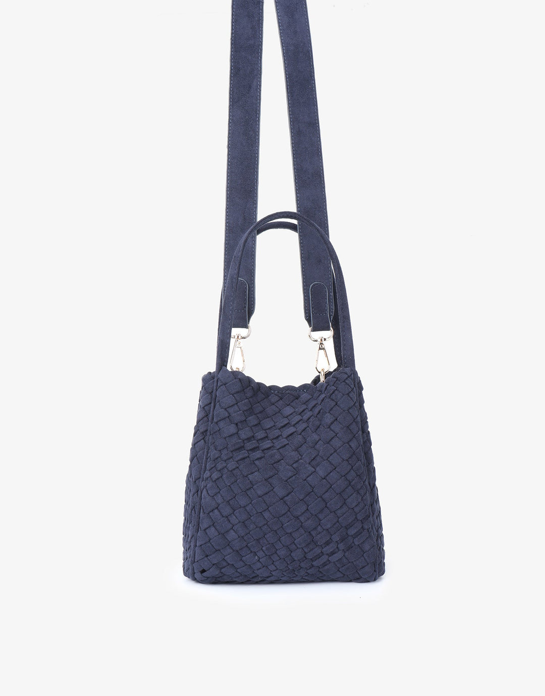 Remi/Reid Hollace Faux Suede Mini Woven Tote Bag in Navy available at Barbara Katz
