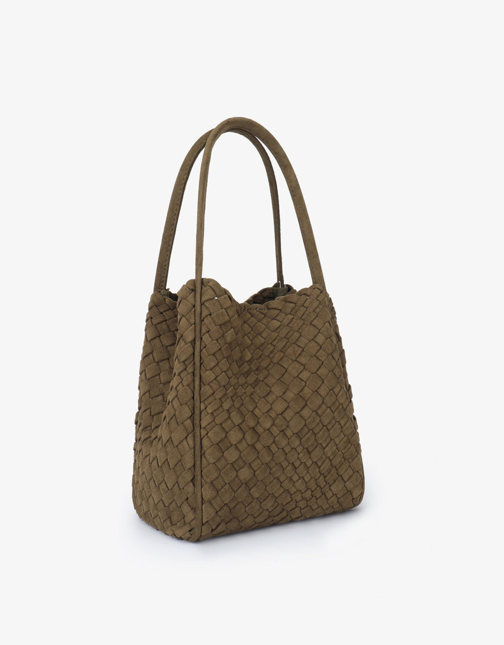 Remi/Reid Hollace Faux Suede Mini Woven Tote Bag in Olive available at Barbara Katz