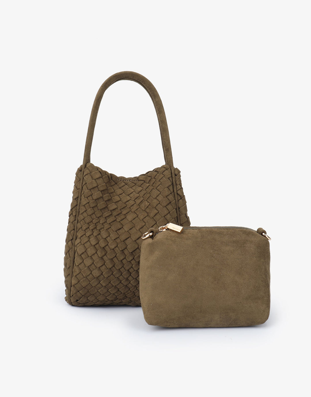 Remi/Reid Hollace Faux Suede Mini Woven Tote Bag in Olive available at Barbara Katz