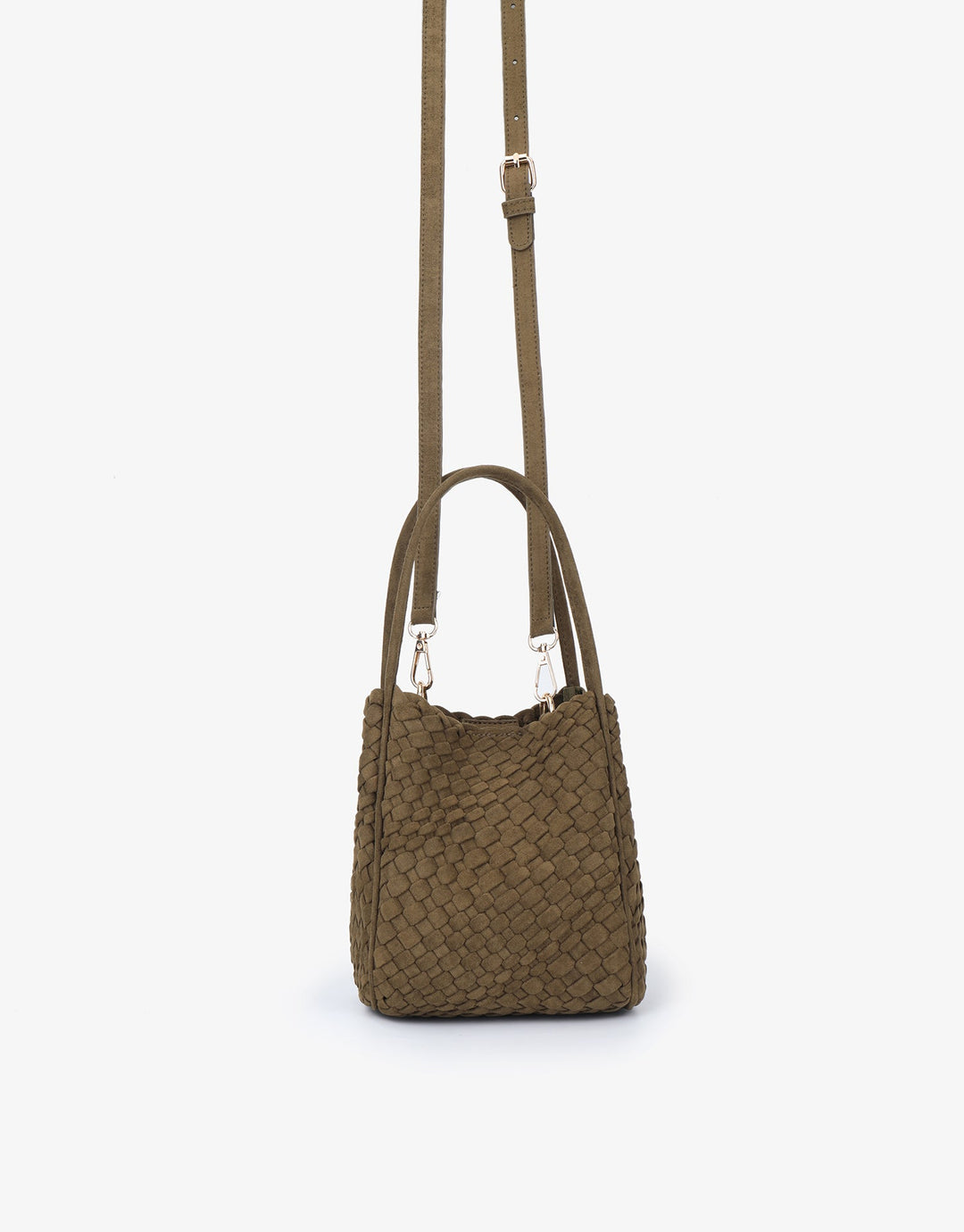 Remi/Reid Hollace Faux Suede Mini Woven Tote Bag in Olive available at Barbara Katz