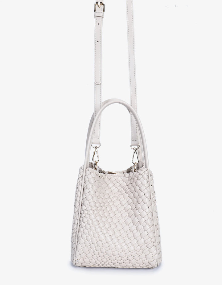 Remi/Reid Hollace Mini Woven Tote Crossbody Bag in Cream available at Barbara Katz