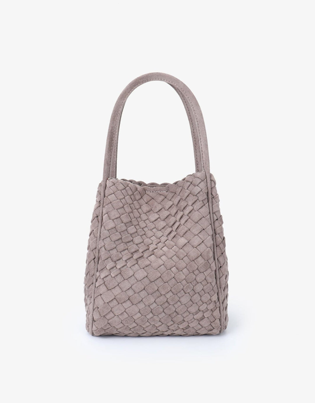 Remi/Reid Hollace Faux Suede Mini Woven Tote Bag in Dark Taupe available at Barbara Katz