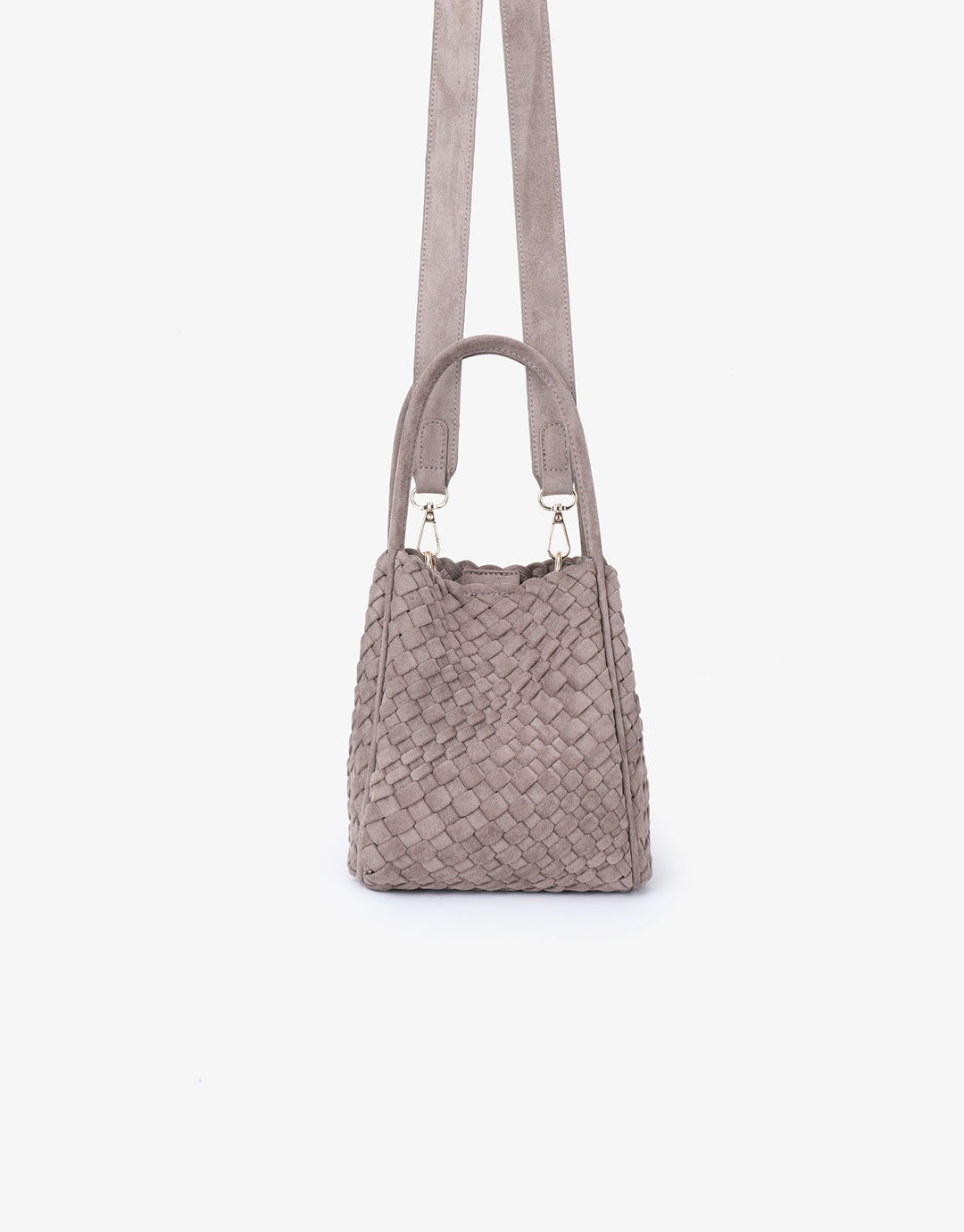 Remi/Reid Hollace Faux Suede Mini Woven Tote Bag in Dark Taupe available at Barbara Katz