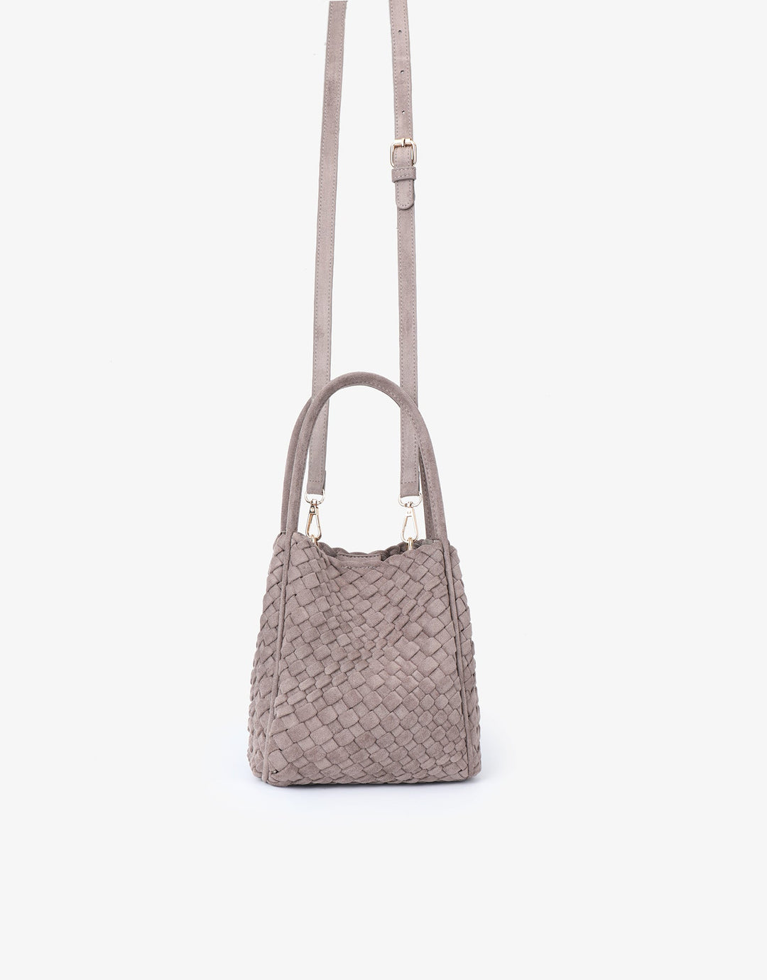 Remi/Reid Hollace Faux Suede Mini Woven Tote Bag in Dark Taupe available at Barbara Katz
