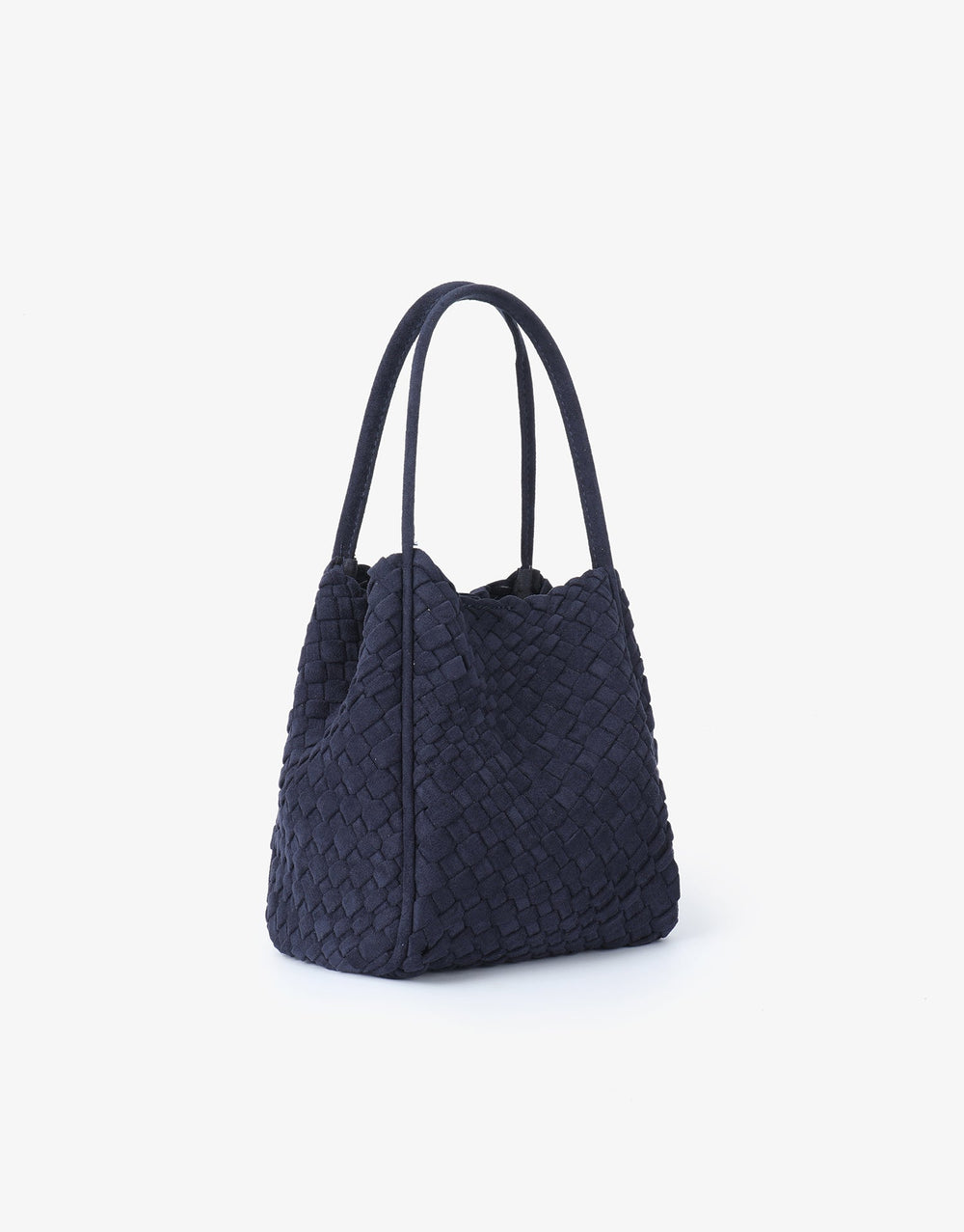 Remi/Reid Hollace Faux Suede Mini Woven Tote Bag in Navy available at Barbara Katz