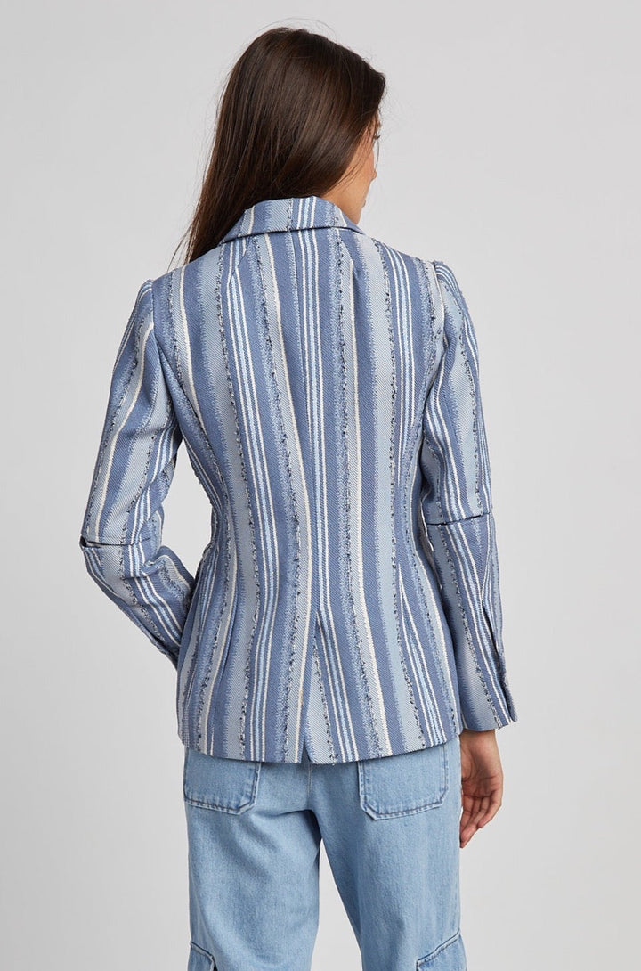 Adroit Atelier Hunter Single Breasted Jacquard Blazer in Blue Stripes available at Barbara Katz