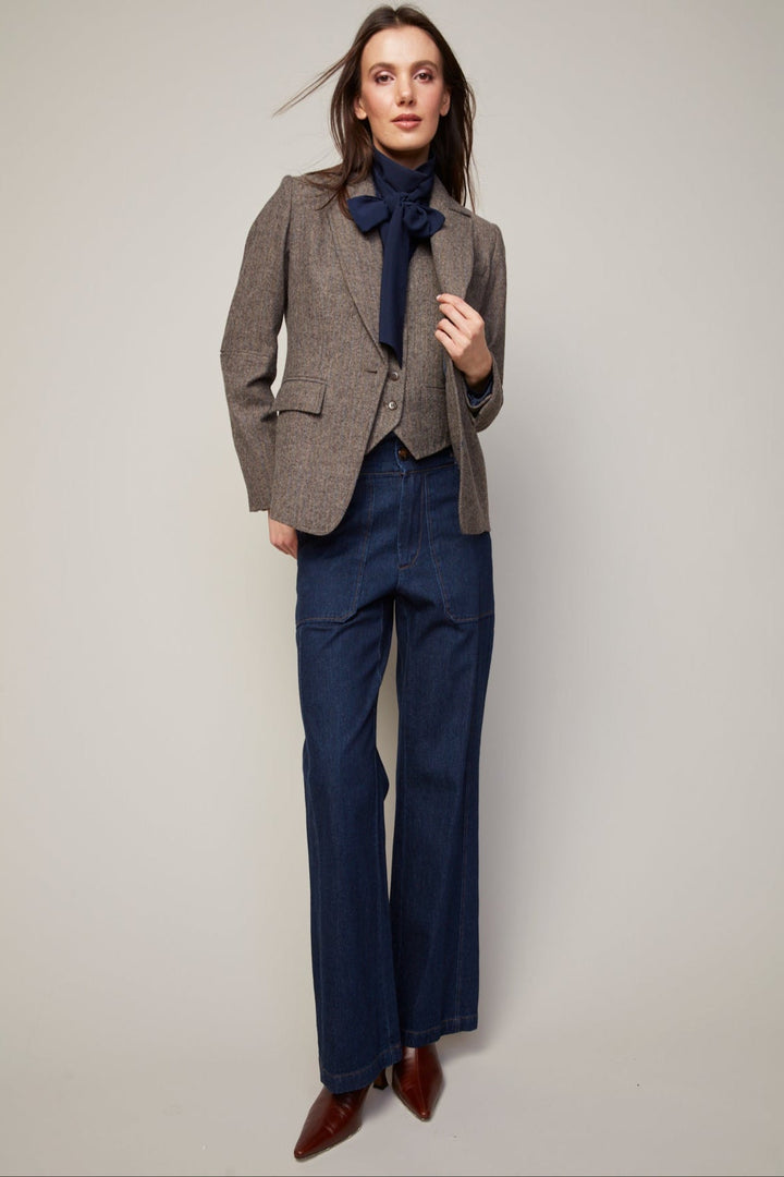 Hunter Single Breasted Tweed Blazer With Elbow Detail in Java available at Barbara Katz
