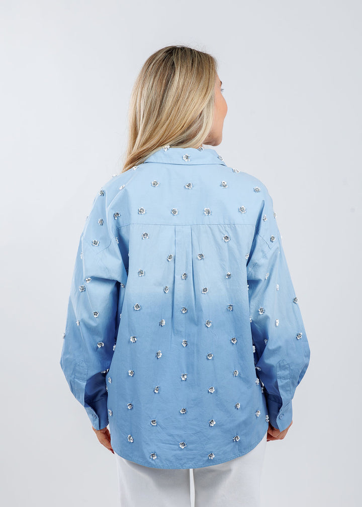 Essentiel Antwerp Harkansas Embellished Shirt in Aqua Blue available at Barbara Katz