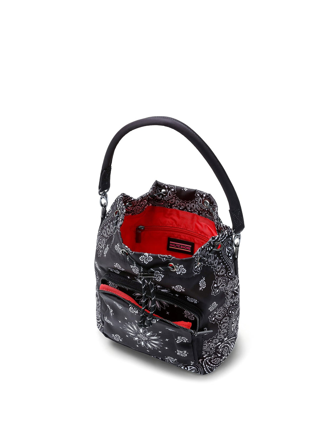 Haute Shore Harley Bandana Print Bucket Bag in Black available at Barbara Katz