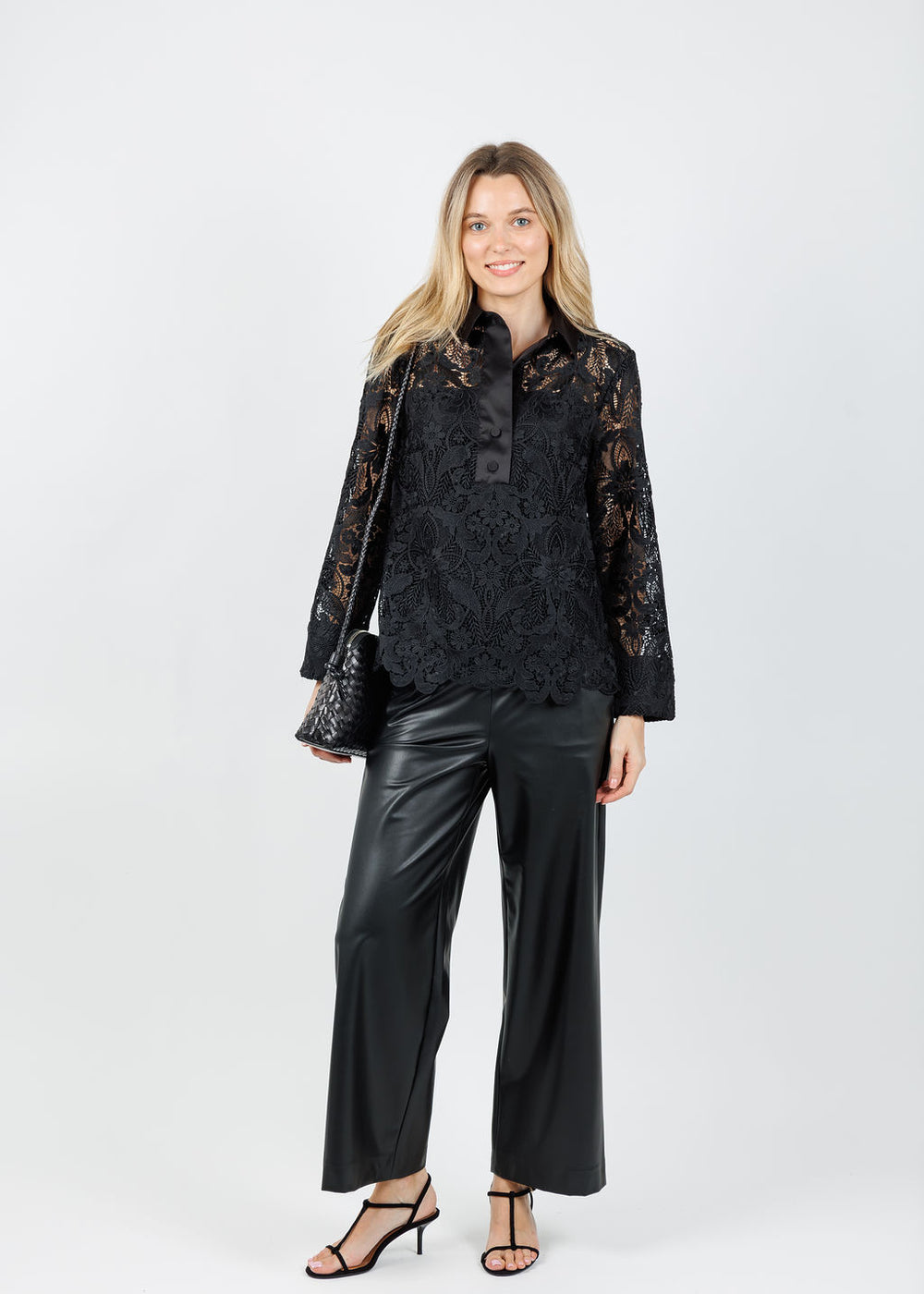 Hinson Wu Aileen 3/4 Sleeve Lace Shirt in Black available at Barbara Katz