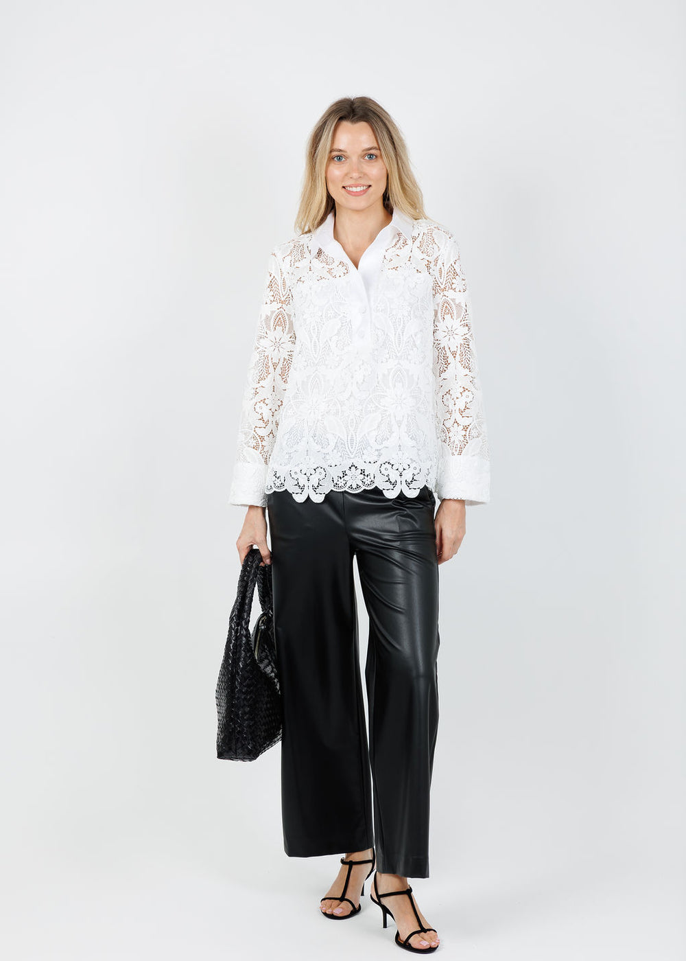 Hinson Wu Aileen 3/4 Sleeve Lace Shirt in White available at Barbara Katz
