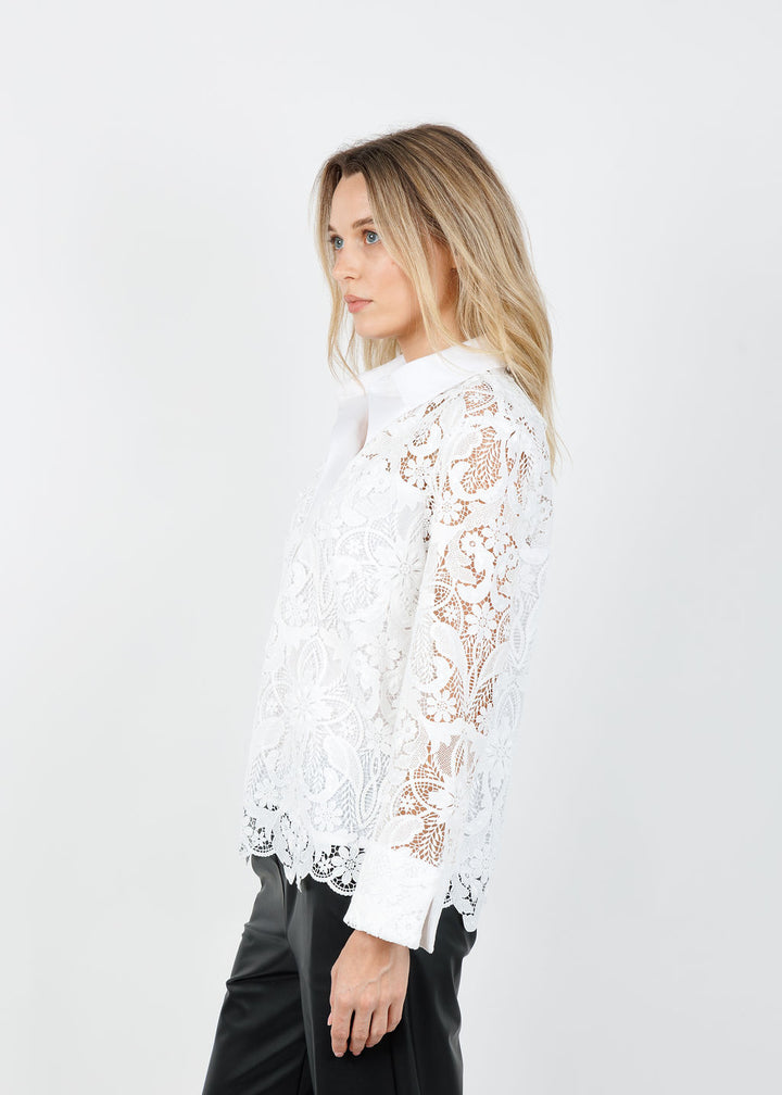 Hinson Wu Aileen 3/4 Sleeve Lace Shirt in White available at Barbara Katz