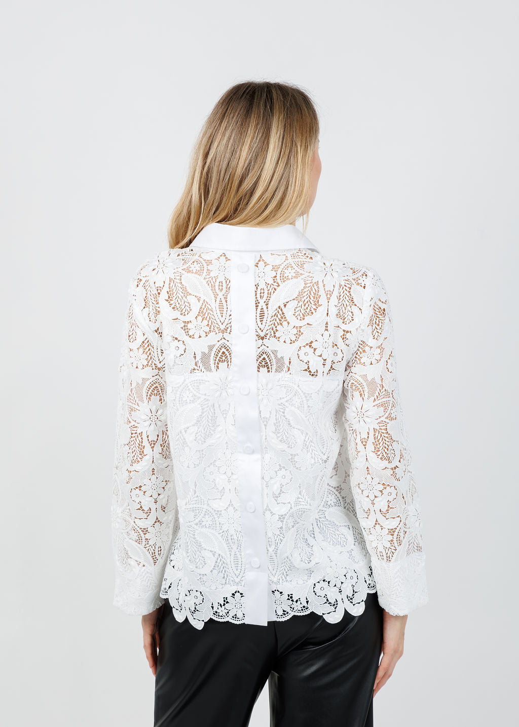 Hinson Wu Aileen 3/4 Sleeve Lace Shirt in White available at Barbara Katz