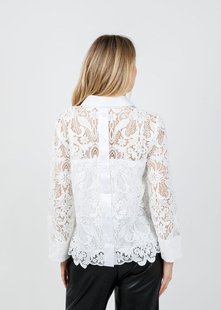Hinson Wu Aileen 3/4 Sleeve Lace Shirt in White available at Barbara Katz