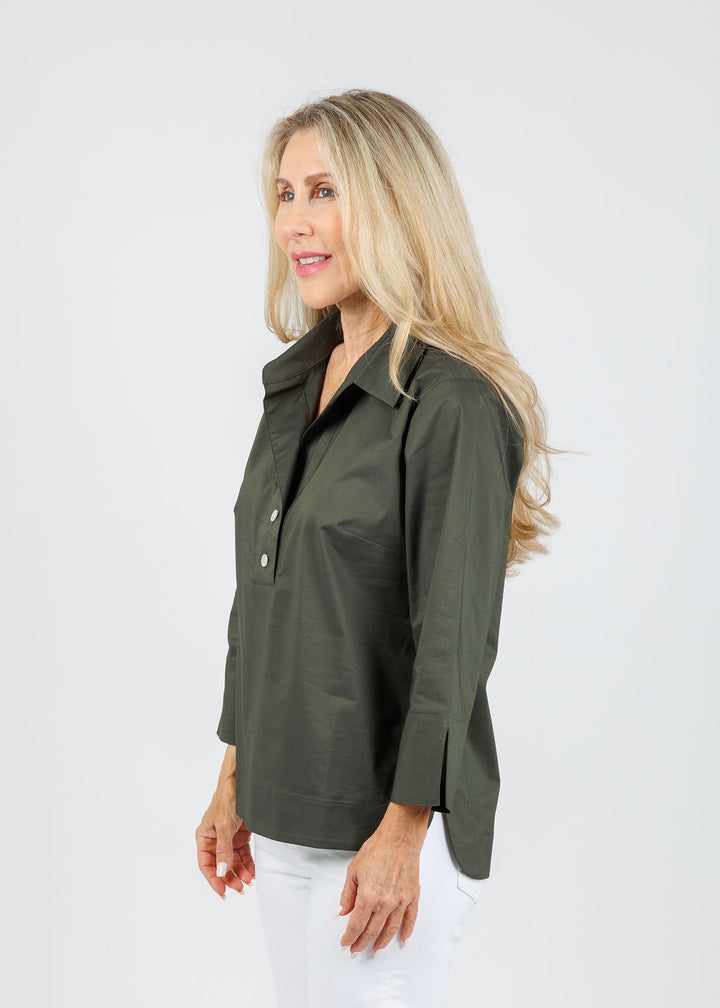 Hinson Wu Aileen 3/4 Sleeve Button Back Top in Oregano available at Barbara Katz