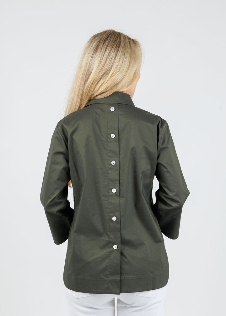 Hinson Wu Aileen 3/4 Sleeve Button Back Top in Oregano available at Barbara Katz