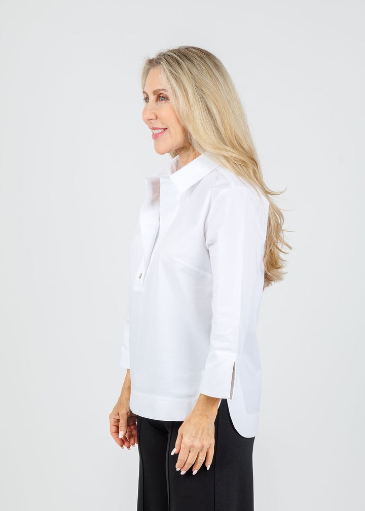 Hinson Wu Aileen 3/4 Sleeve Button Back Top in White available at Barbara Katz