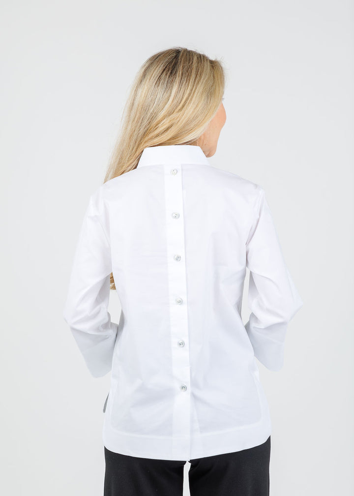 Hinson Wu Aileen 3/4 Sleeve Button Back Top in White available at Barbara Katz