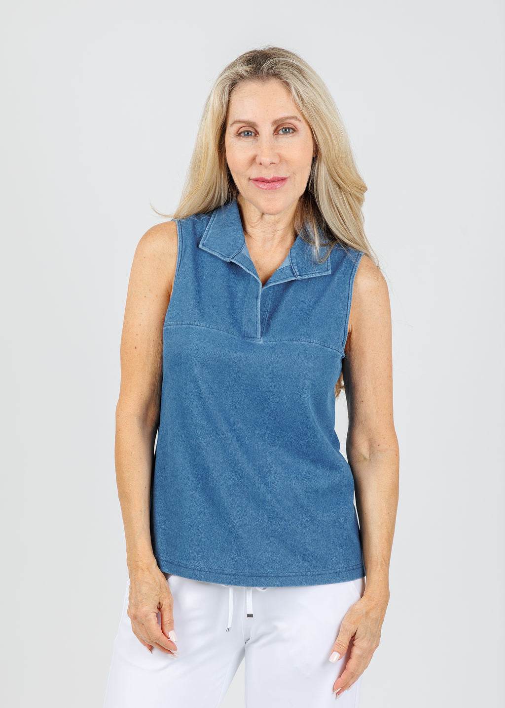 Hinson Wu Emma Sleeveless Knit Denim Foundation Layer in Medium Wash available at Barbara Katz