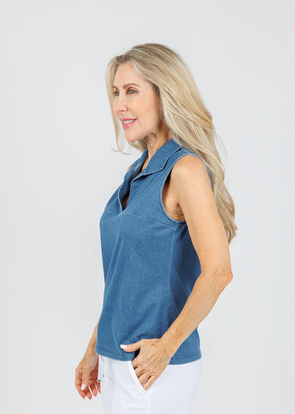 Hinson Wu Emma Sleeveless Knit Denim Foundation Layer in Medium Wash available at Barbara Katz