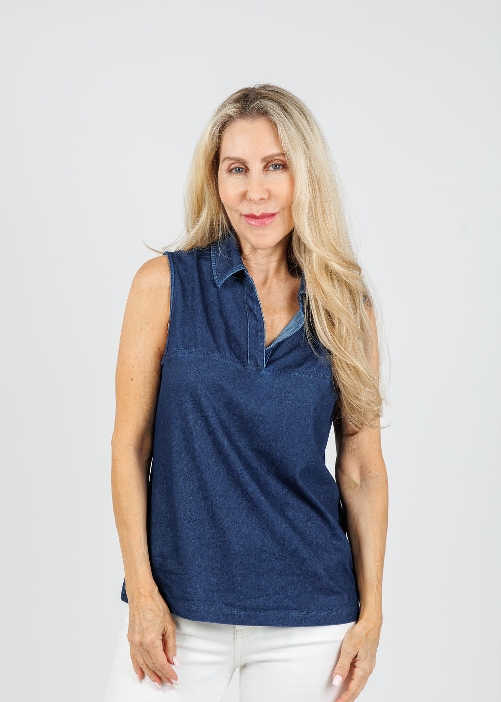 Hinson Wu Jane Sleeveless Knit Denim Foundation Layer in Dark Wash available at Barbara Katz