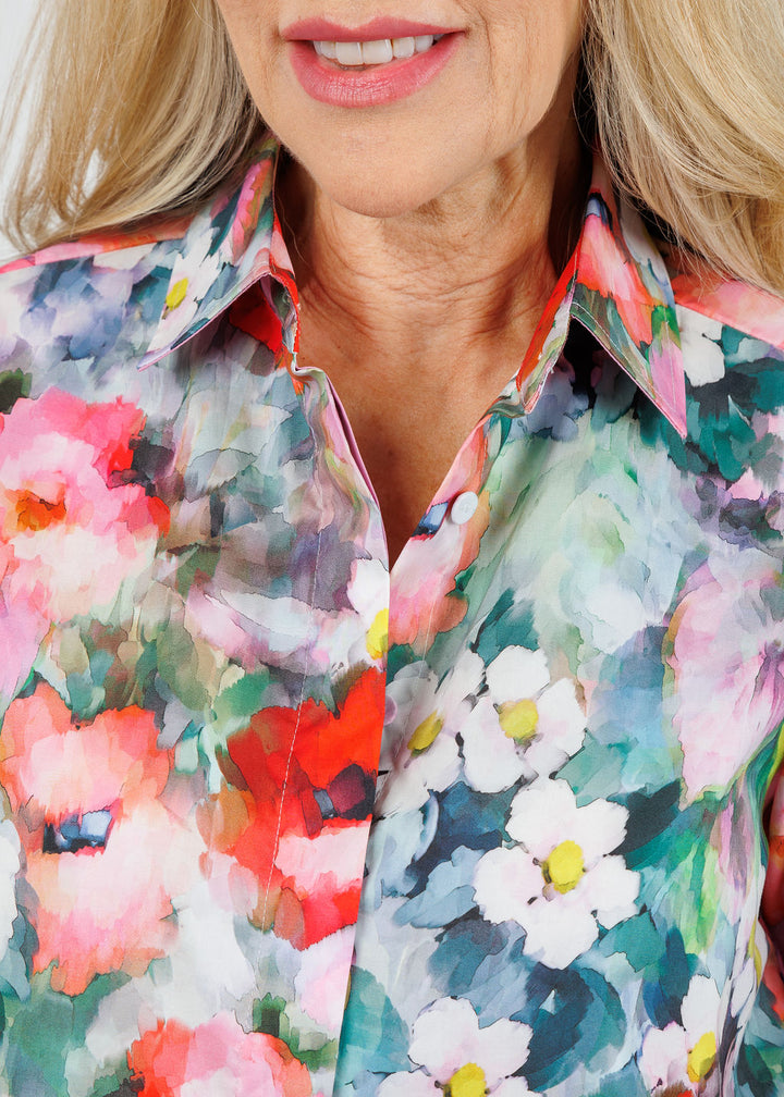 Hinson Wu Xena 3/4 Sleeve Watercolor Garden Shirt available at Barbara Katz