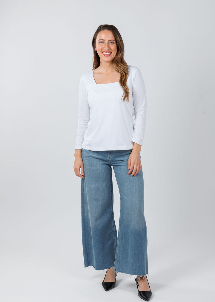 Hinson Wu 3/ 4 Sleeve Square Neck Top in white available at Barbara Katz 