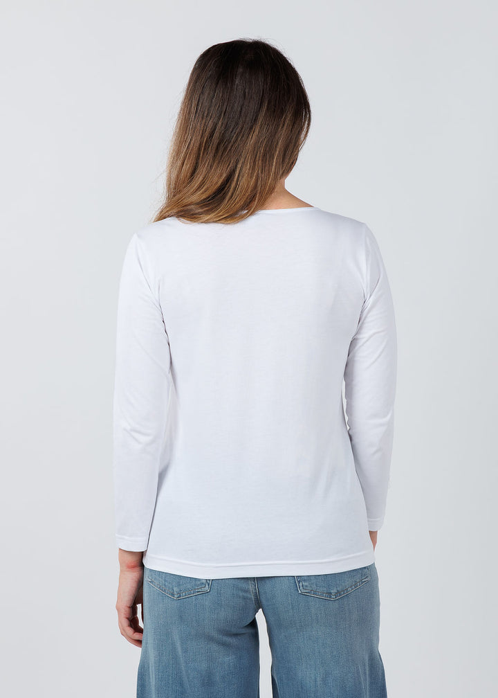Hinson Wu 3/ 4 Sleeve Square Neck Top in white available at Barbara Katz 