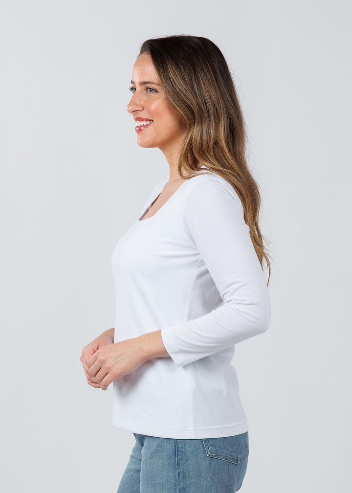 Hinson Wu 3/ 4 Sleeve Square Neck Top in white available at Barbara Katz 