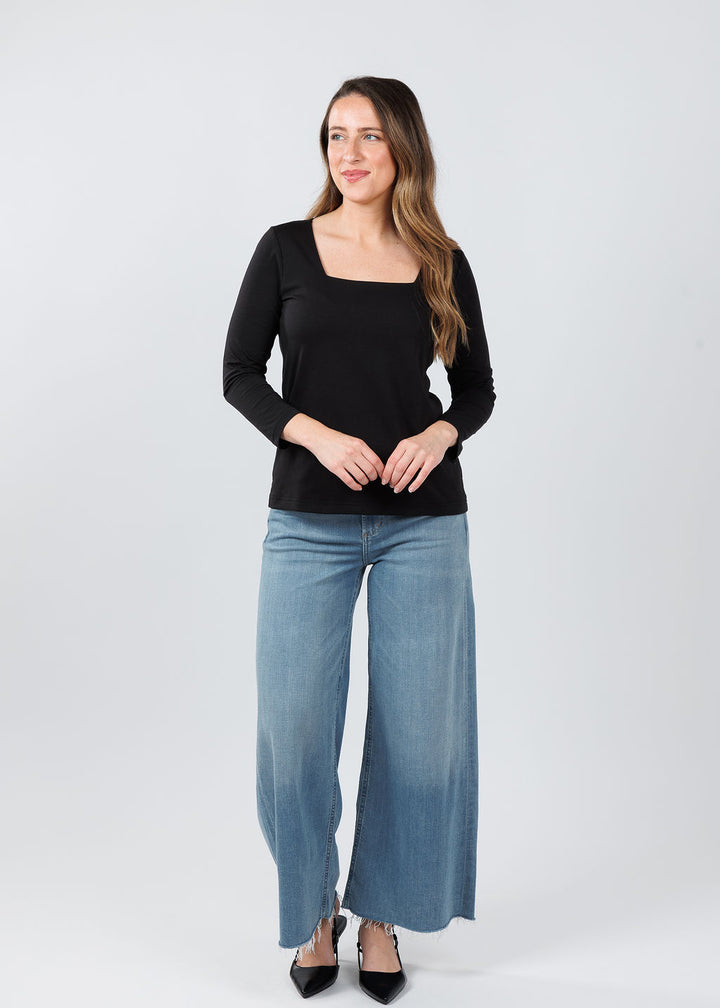 Hinson Wu 3/4 Sleeve Square Neck Top in Black available at Barbara Katz