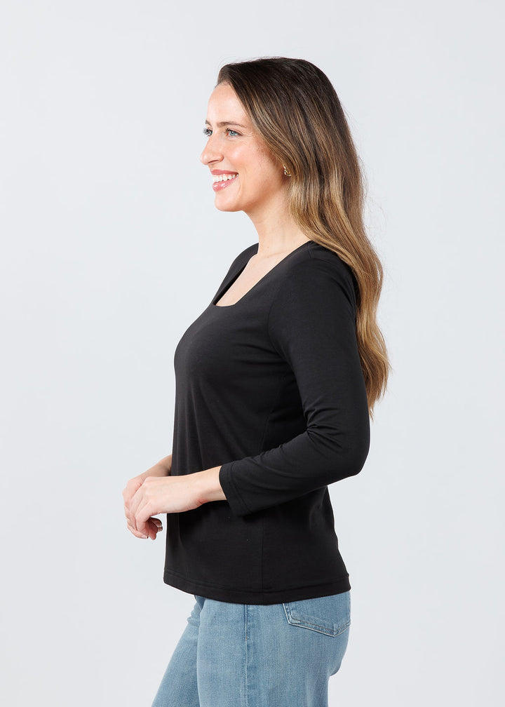 Hinson Wu 3/4 Sleeve Square Neck Top in Black available at Barbara Katz