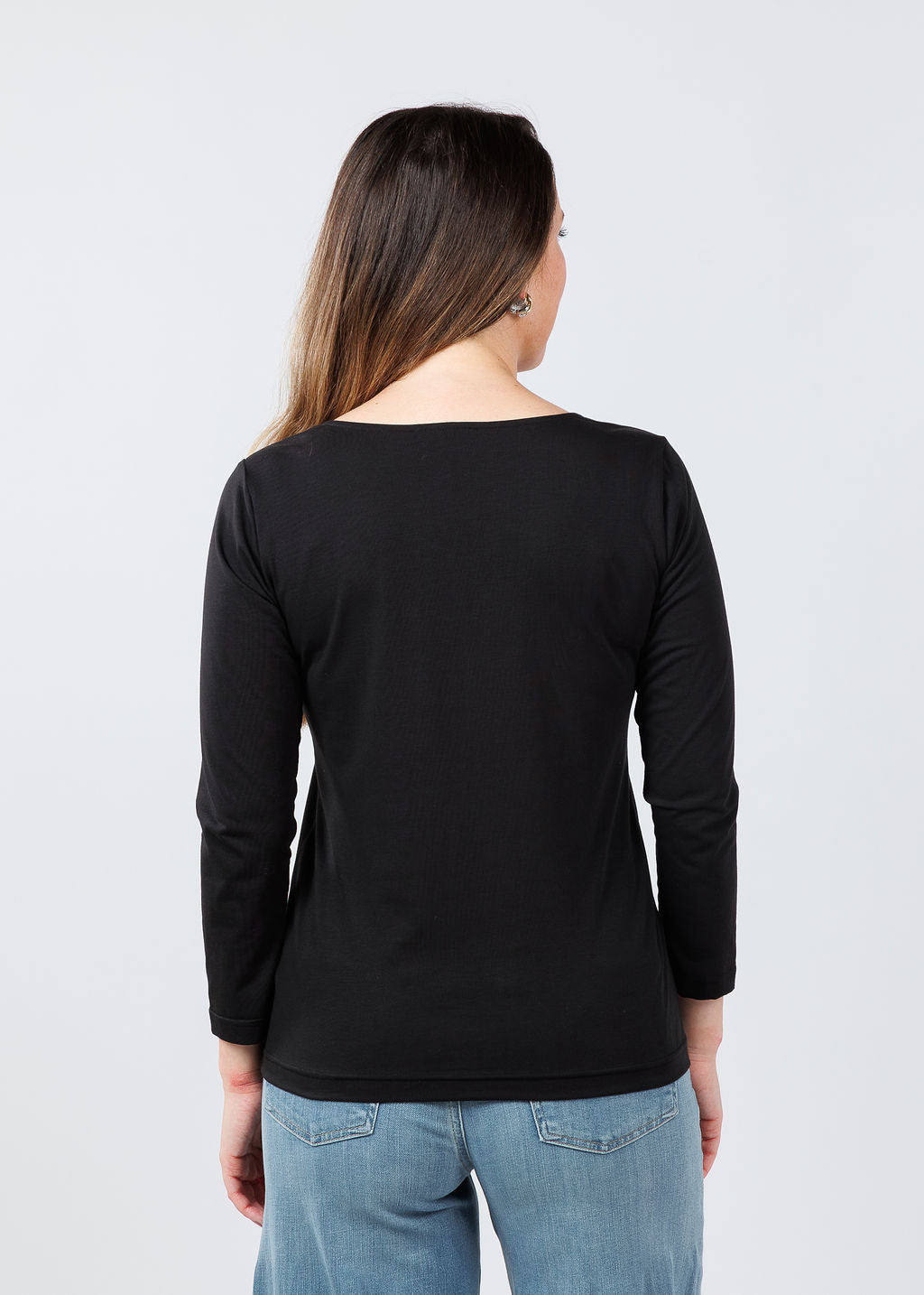 Hinson Wu 3/4 Sleeve Square Neck Top in Black available at Barbara Katz
