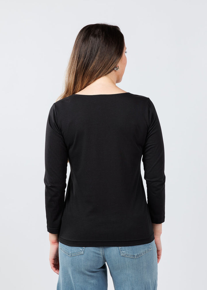 Hinson Wu 3/4 Sleeve Square Neck Top in Black available at Barbara Katz