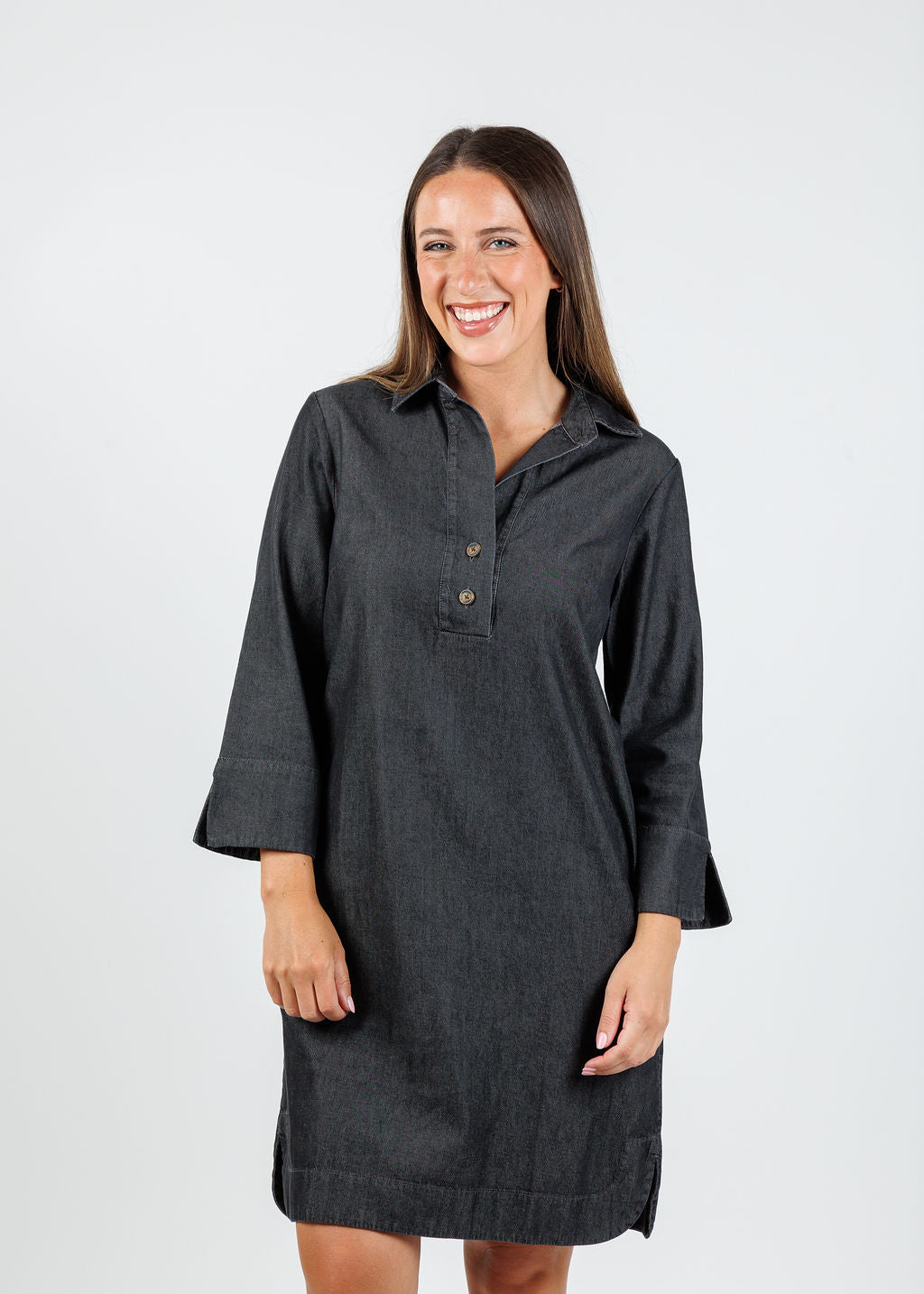 Hinson Wu Aileen 3/4 Sleeve Denim Dress in Black Wash available at Barbara Katz