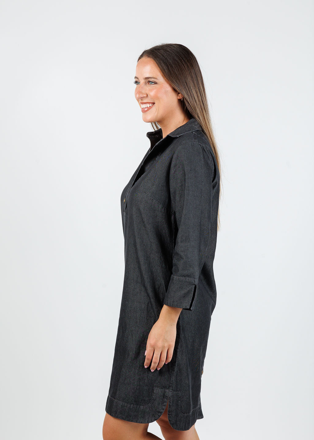 Hinson Wu Aileen 3/4 Sleeve Denim Dress in Black Wash available at Barbara Katz